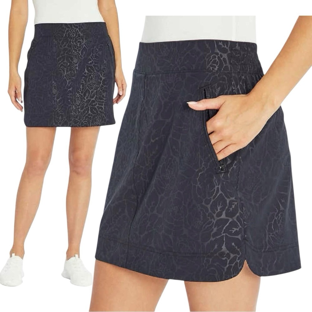 ORVIS Black Floral Embossed GOLF Skort w/ 4 Pockets & Attached Shorts XL #364
